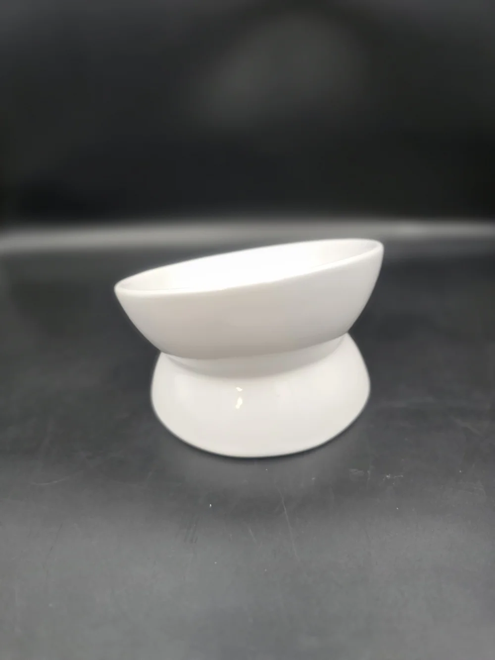 Ceramic Cat Food Bowl - White with 'Yummy!' Design